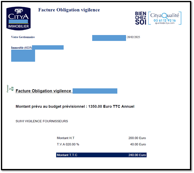 Vigilance sur la facturation « vigilance fournisseur » de chez CITYA