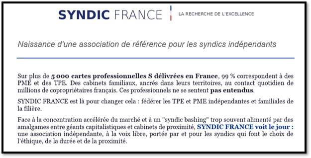 Tous nos encouragements à l’association SYNDIC FRANCE !