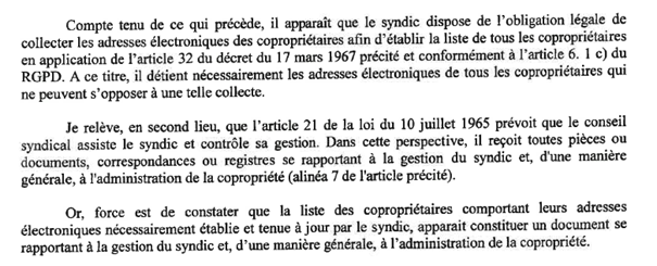 Le syndic doit remettre au conseil syndical les adresses mails des copropriétaires