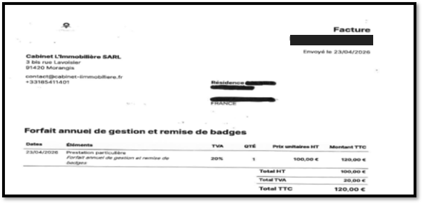 Les deux facturations illégales du Cabinet L’IMMOBILIERE