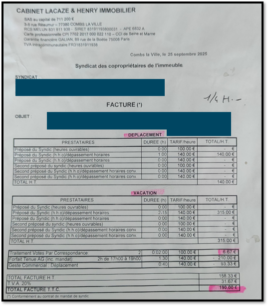 LACAZE & HENRY IMMOBILIER :  sa facturation déroutante liée à la tenue de l’assemblée générale annuelle  