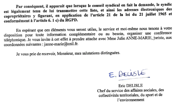 Le syndic doit remettre au conseil syndical les adresses mails des copropriétaires
