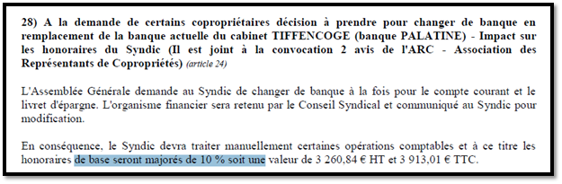  Les honoraires illégaux et punitifs du cabinet TiffenCogé  suite au changement d’établissement bancaire