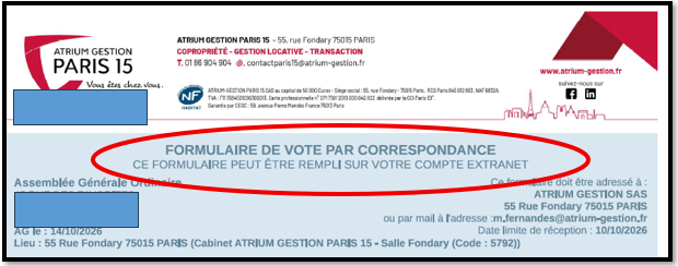 ATRIUM Gestion dévoie également le formulaire de vote des copropriétaires